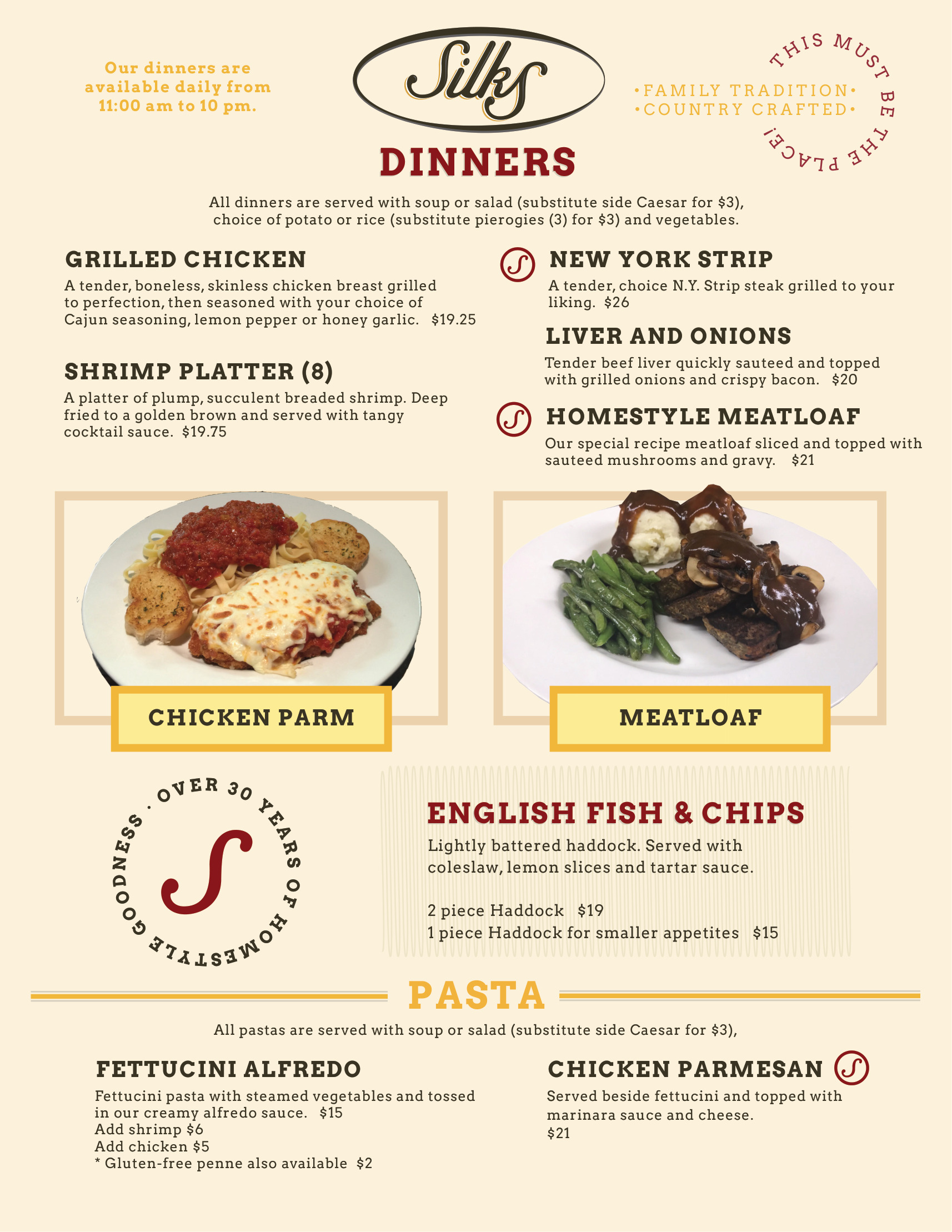 Dinners menu